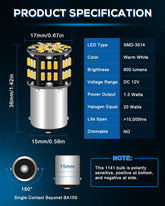 Alopee 1156 LED Bulb Soft Warm White 1141 LED Bulb DC 12V 1156 Bulb Replacement for 1156 7506 1141 1003 RV LED Lights Interior Camper Light Bulbs Trailer Boat RV Light Bulbs 3014 54SMD, Pack of 12